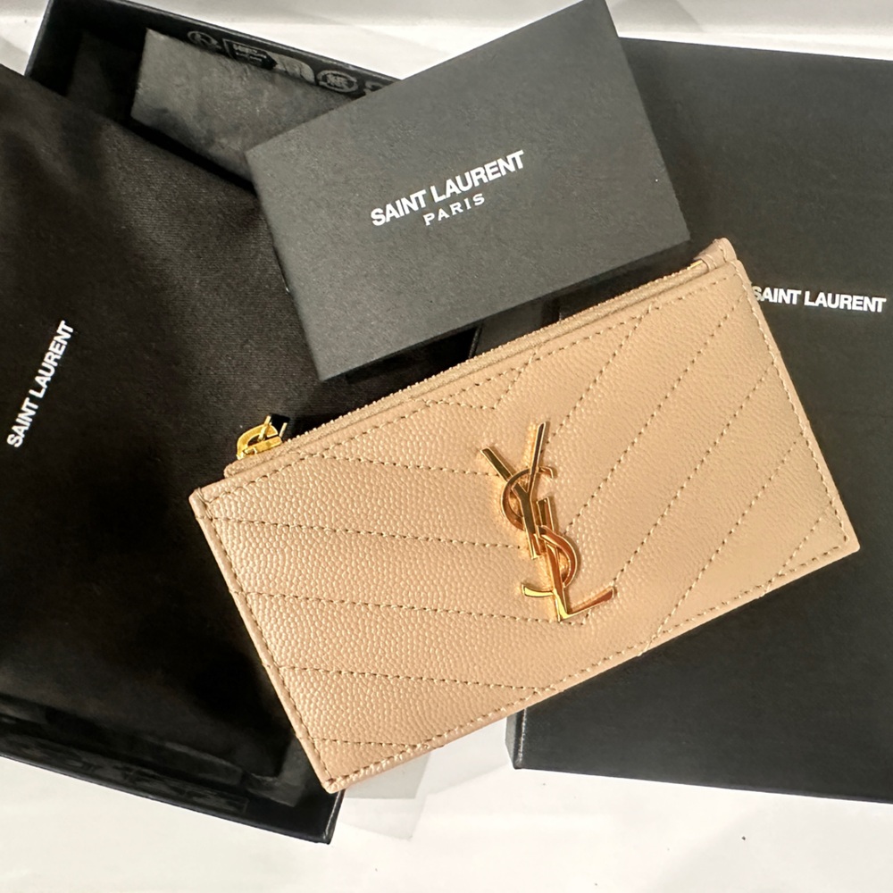 YSL Monogram Small Ziptop Card Case in Grained Leather